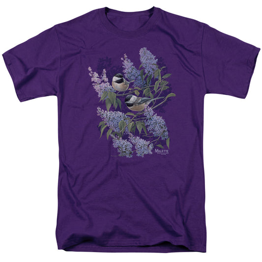 Wild Wings Chickadees And Lilacs Mens T Shirt Purple