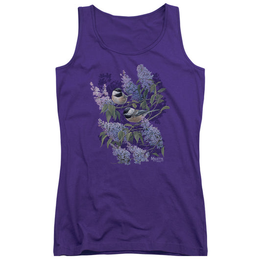 Wild Wings Chickadees And Lilacs Womens Tank Top Shirt Purple