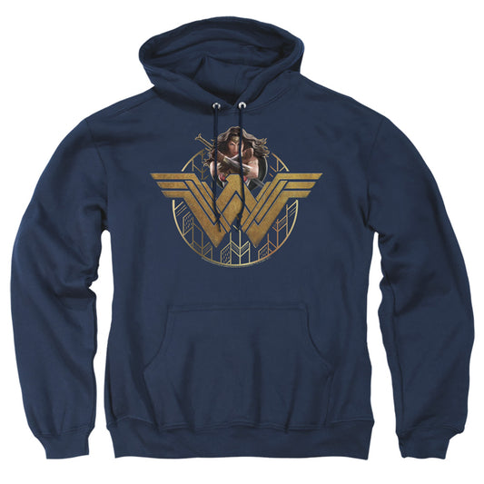 Wonder Woman Movie Power Stance And Emblem Mens Hoodie Navy