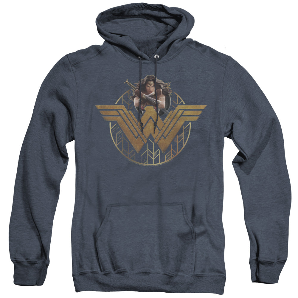Wonder Woman Movie Power Stance And Emblem Heather Mens Hoodie Navy Blue