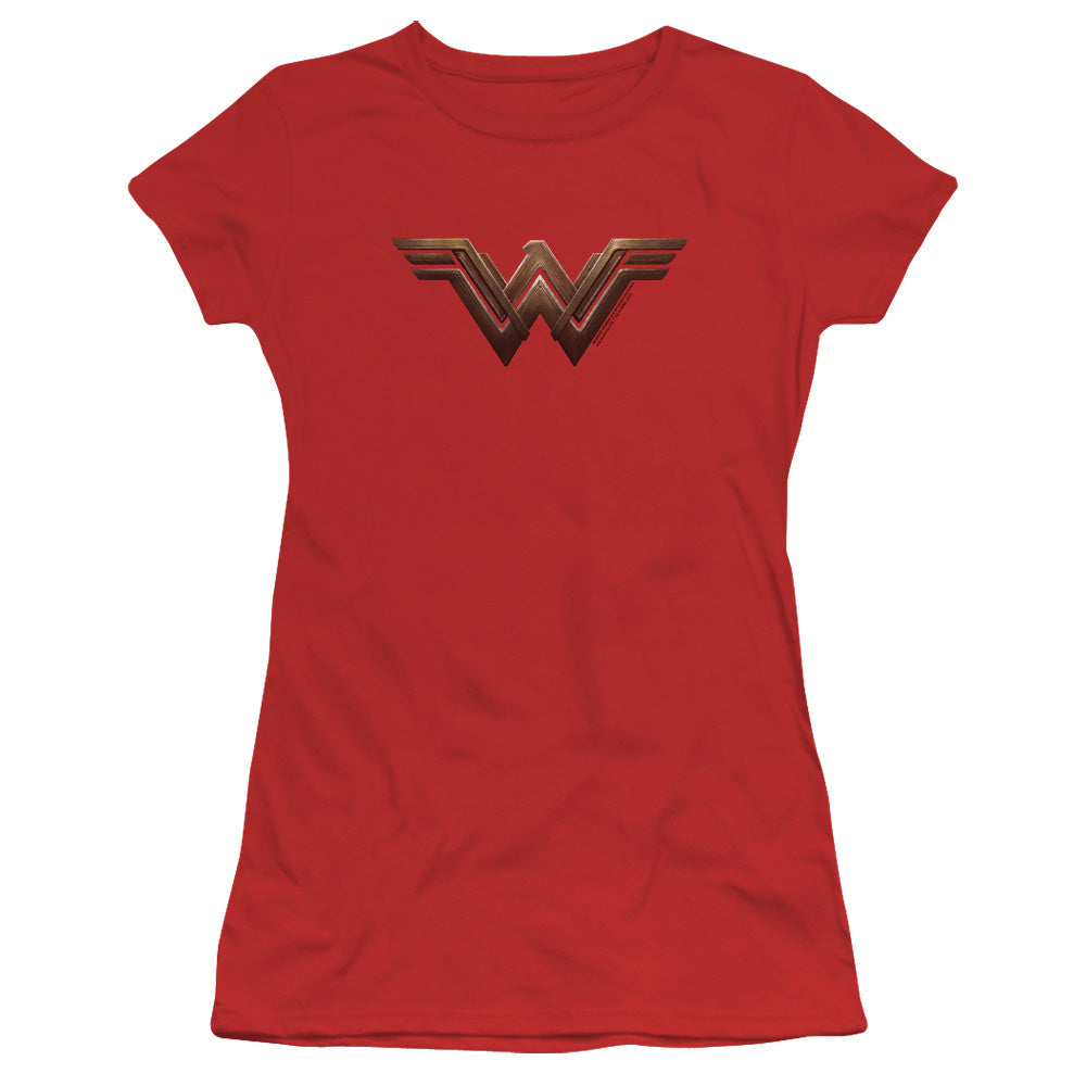 Wonder Woman Movie Wonder Woman Logo Junior Sheer Cap Sleeve Womens T Shirt Red