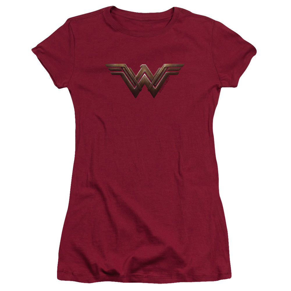 Wonder Woman Movie Wonder Woman Logo Junior Sheer Cap Sleeve Womens T Shirt Cardinal