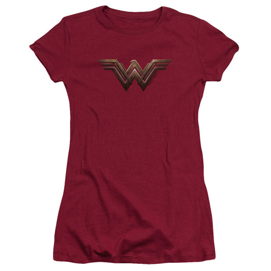 Wonder Woman Movie Wonder Woman Logo Junior Sheer Cap Sleeve Womens T Shirt Cardinal