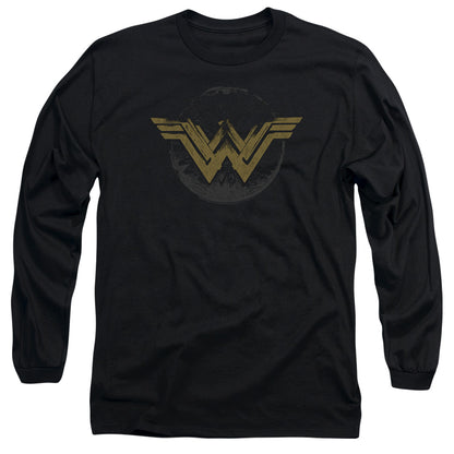 Wonder Woman Movie Distressed Logo Mens Long Sleeve Shirt Black