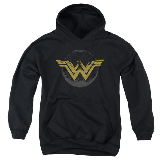 Wonder Woman Movie Distressed Logo Kids Youth Hoodie Black