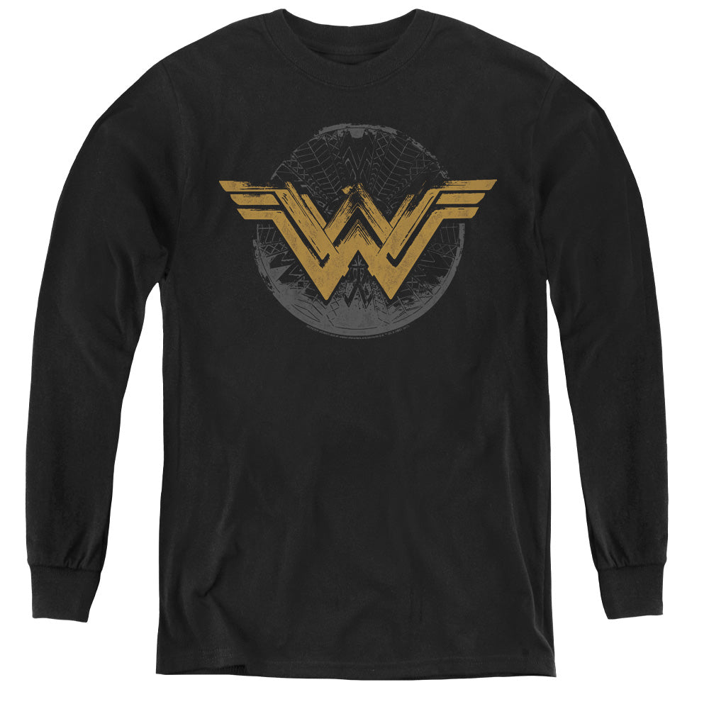 Wonder Woman Movie Distressed Logo Long Sleeve Kids Youth T Shirt Black