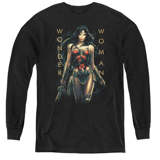 Wonder Woman Movie Armed And Dangerous Long Sleeve Kids Youth T Shirt Black