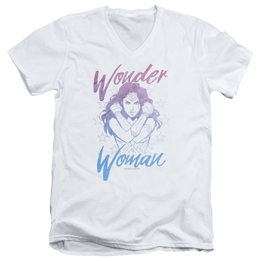 Wonder Woman Movie Retro Stance Mens Slim Fit V-Neck T Shirt White