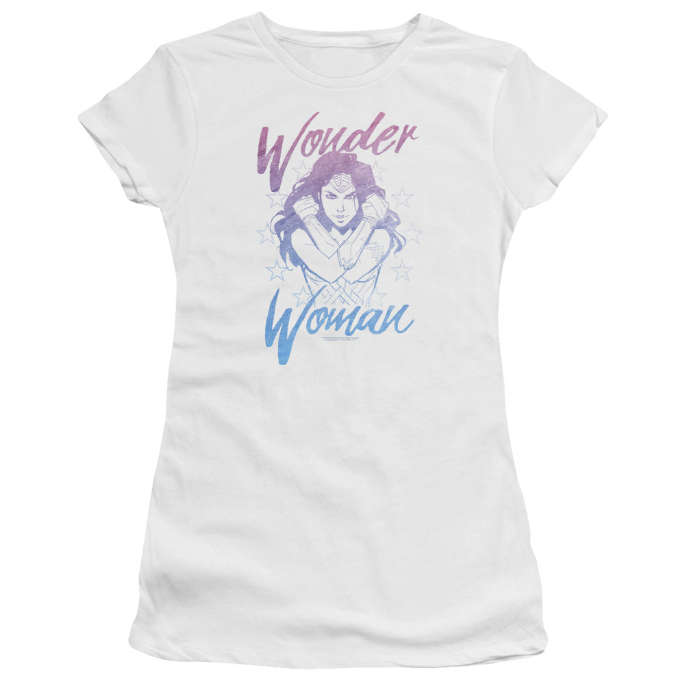 Wonder Woman Movie Retro Stance Junior Sheer Cap Sleeve Womens T Shirt White