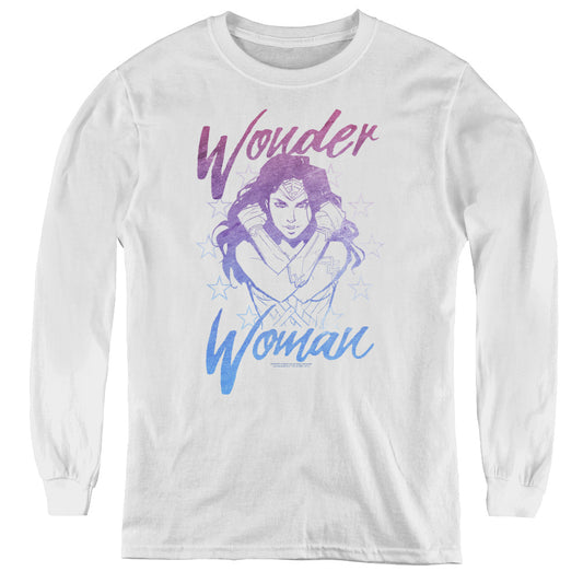 Wonder Woman Movie Retro Stance Long Sleeve Kids Youth T Shirt White