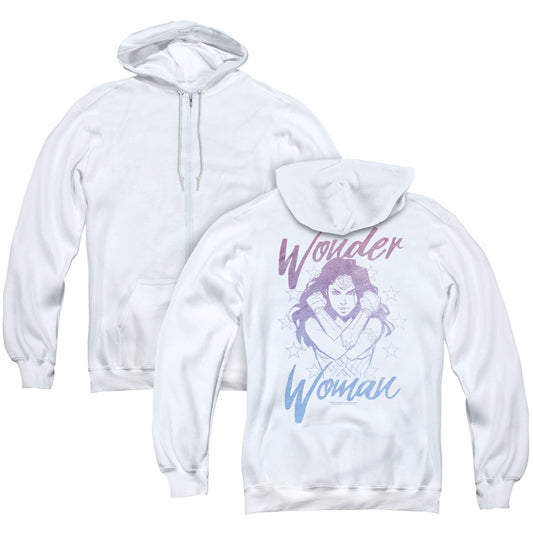 Wonder Woman Movie Retro Stance Back Print Zipper Mens Hoodie White