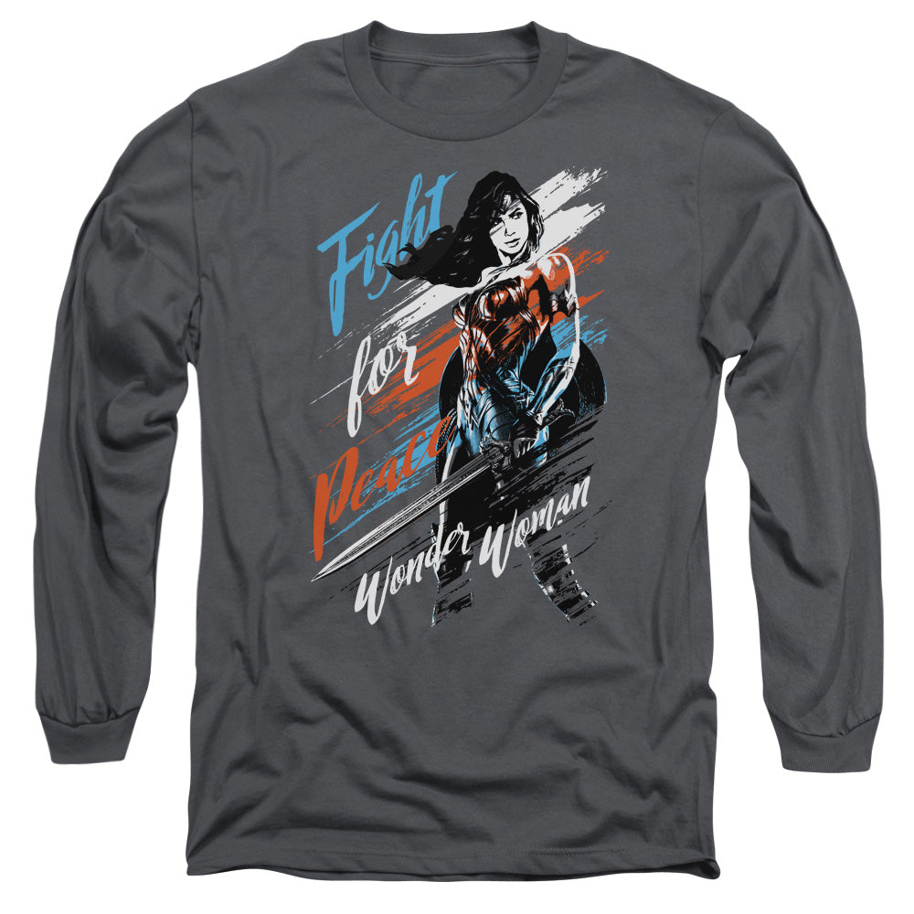 Wonder Woman Movie Fight For Peace Mens Long Sleeve Shirt Charcoal