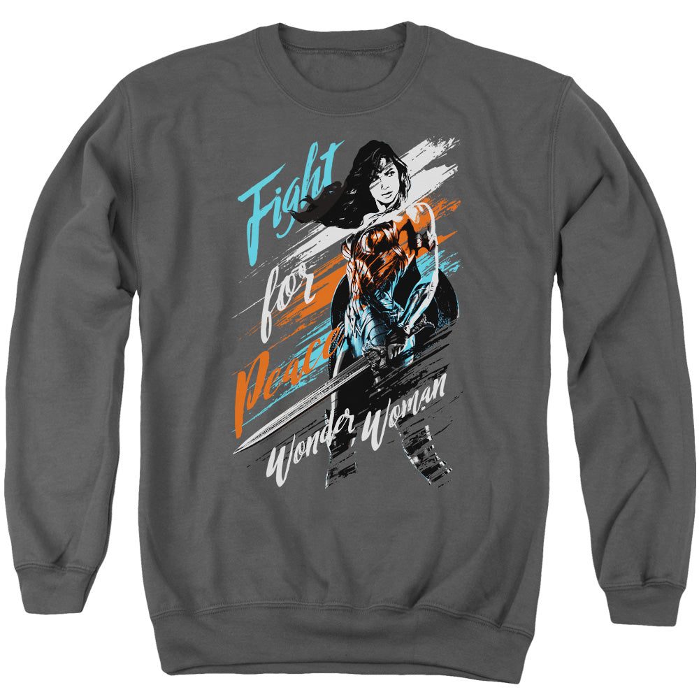 Wonder Woman Movie Fight For Peace Mens Crewneck Sweatshirt Charcoal