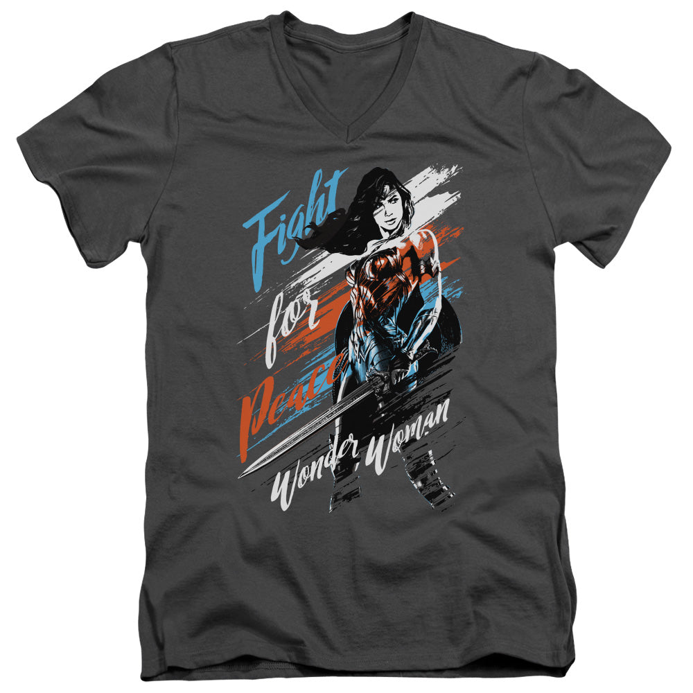 Wonder Woman Movie Fight For Peace Mens Slim Fit V-Neck T Shirt Charcoal