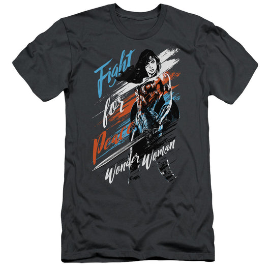 Wonder Woman Movie Fight For Peace Slim Fit Mens T Shirt Charcoal