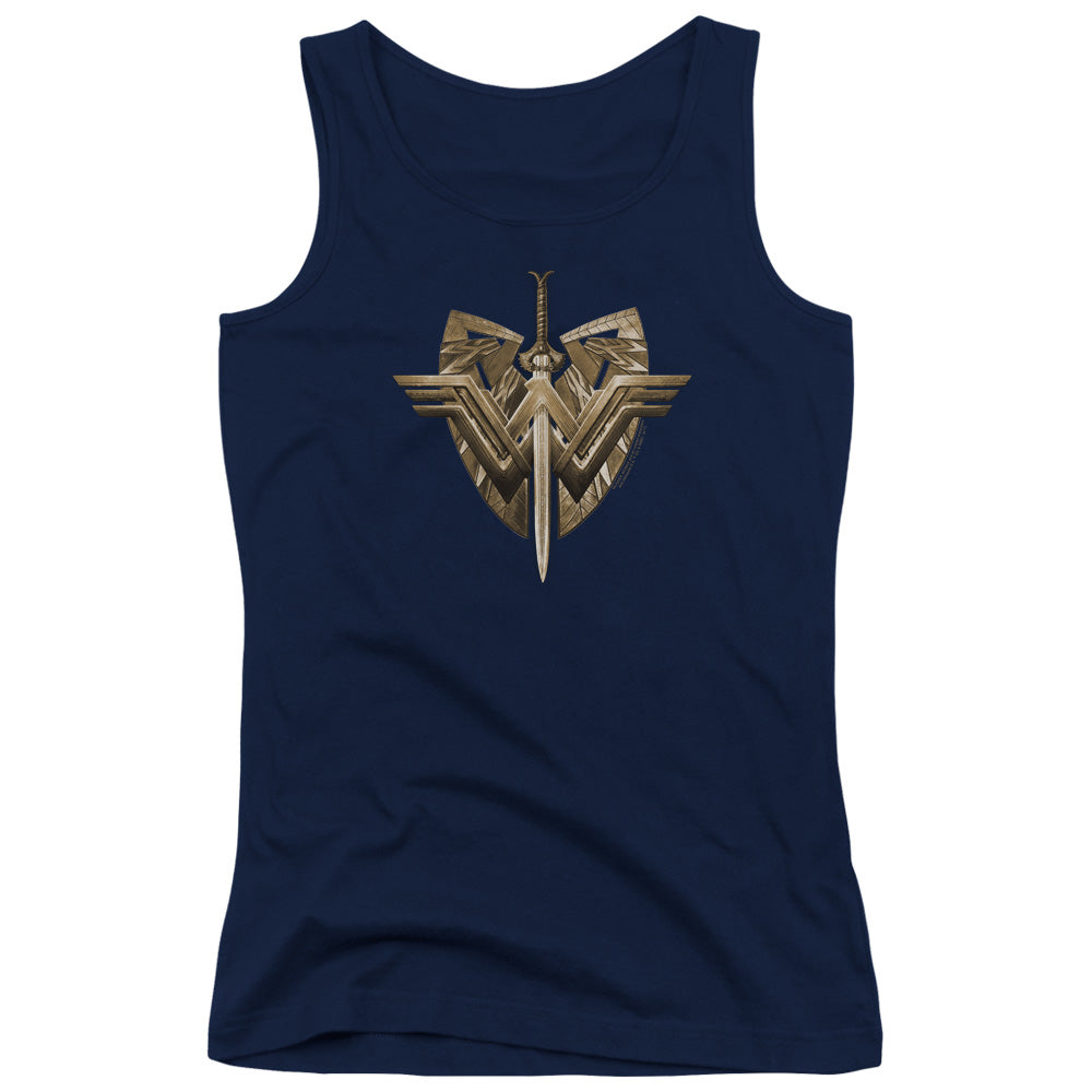 Wonder Woman Movie Sword Emblem Womens Tank Top Shirt Navy Blue