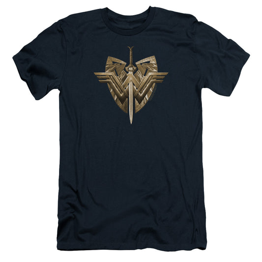 Wonder Woman Movie Sword Emblem Slim Fit Mens T Shirt Navy Blue