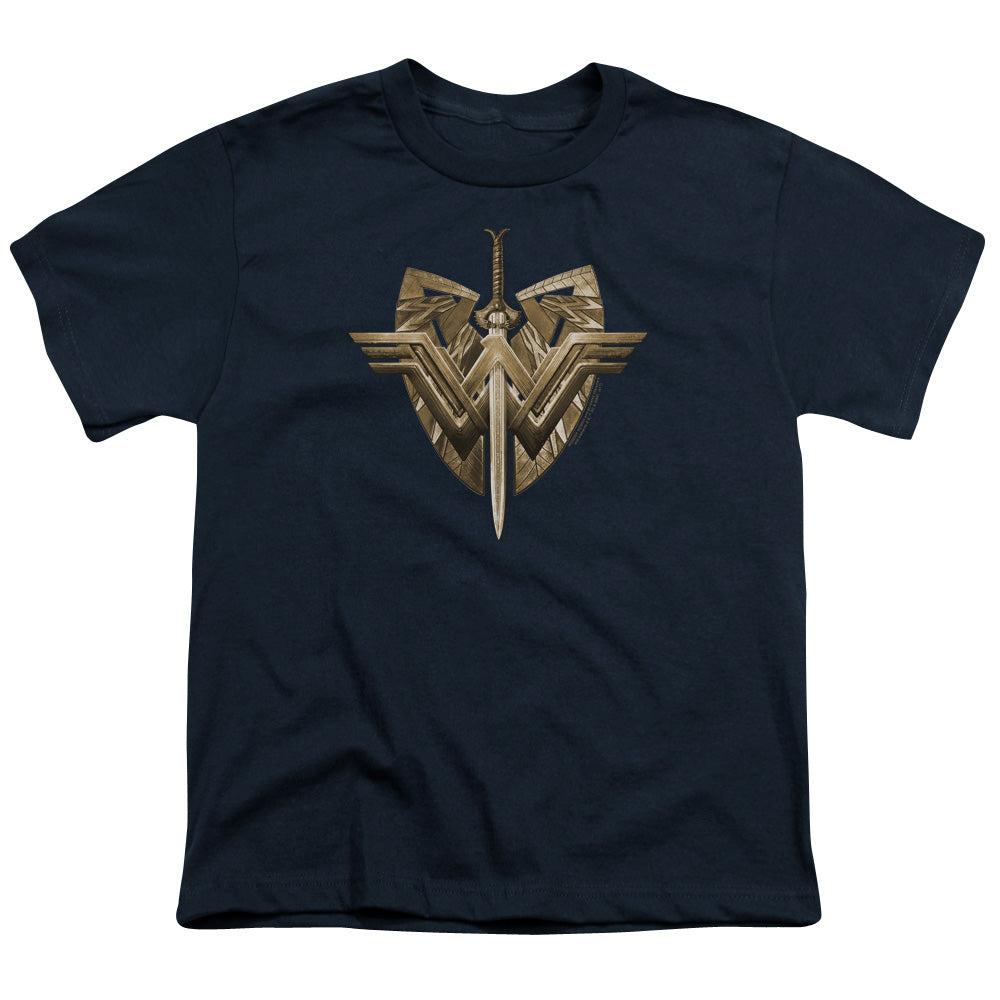 Wonder Woman Movie Sword Emblem Kids Youth T Shirt Navy Blue