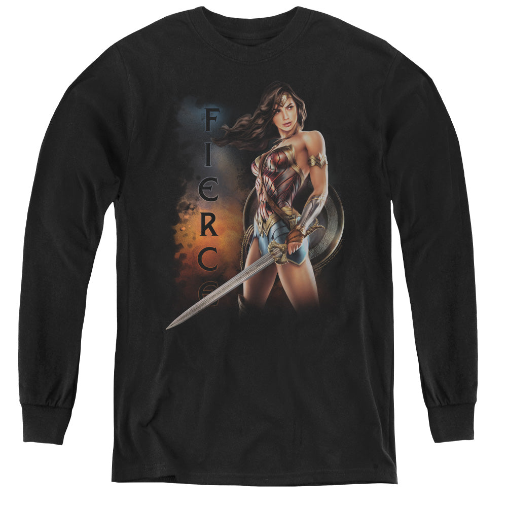 Wonder Woman Movie Fierce Long Sleeve Kids Youth T Shirt Black