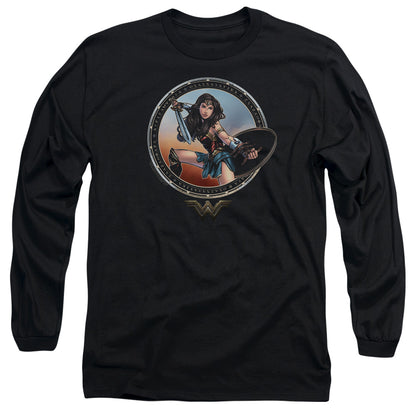 Wonder Woman Movie Battle Pose Mens Long Sleeve Shirt Black