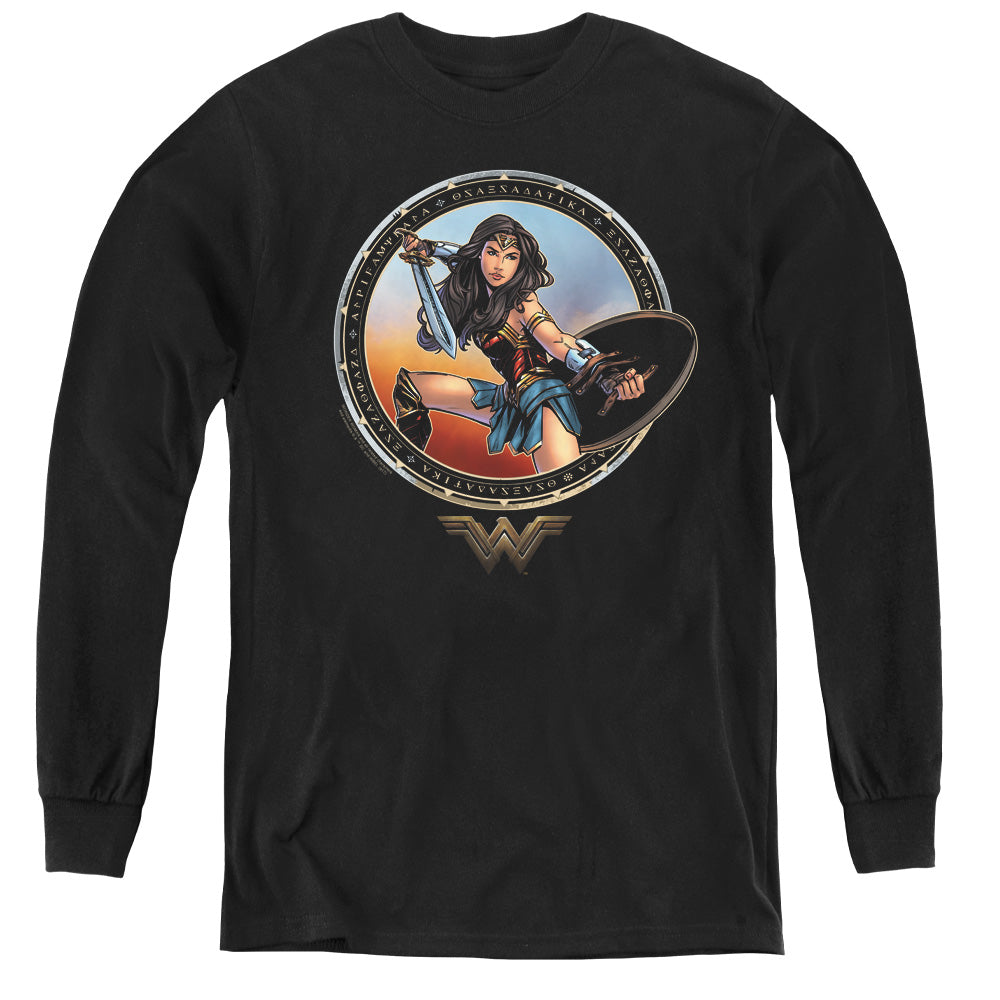 Wonder Woman Movie Battle Pose Long Sleeve Kids Youth T Shirt Black