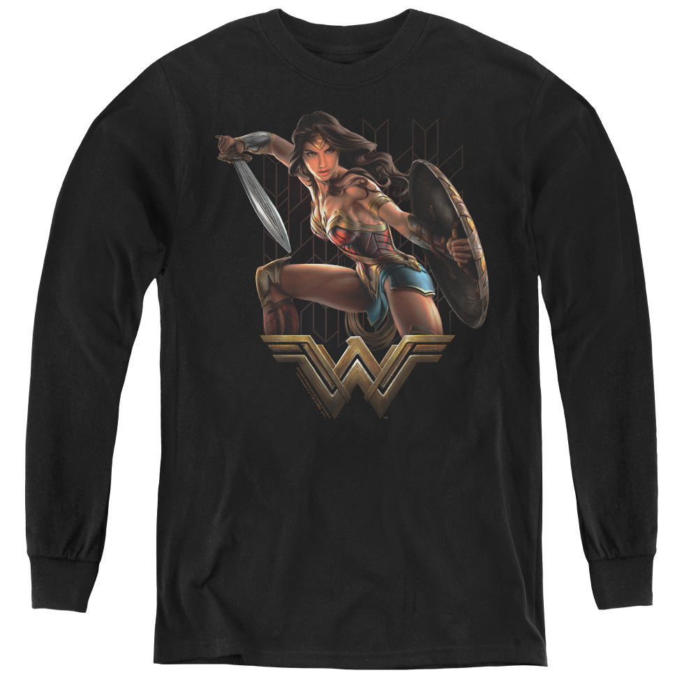 Wonder Woman Movie Fight Long Sleeve Kids Youth T Shirt Black