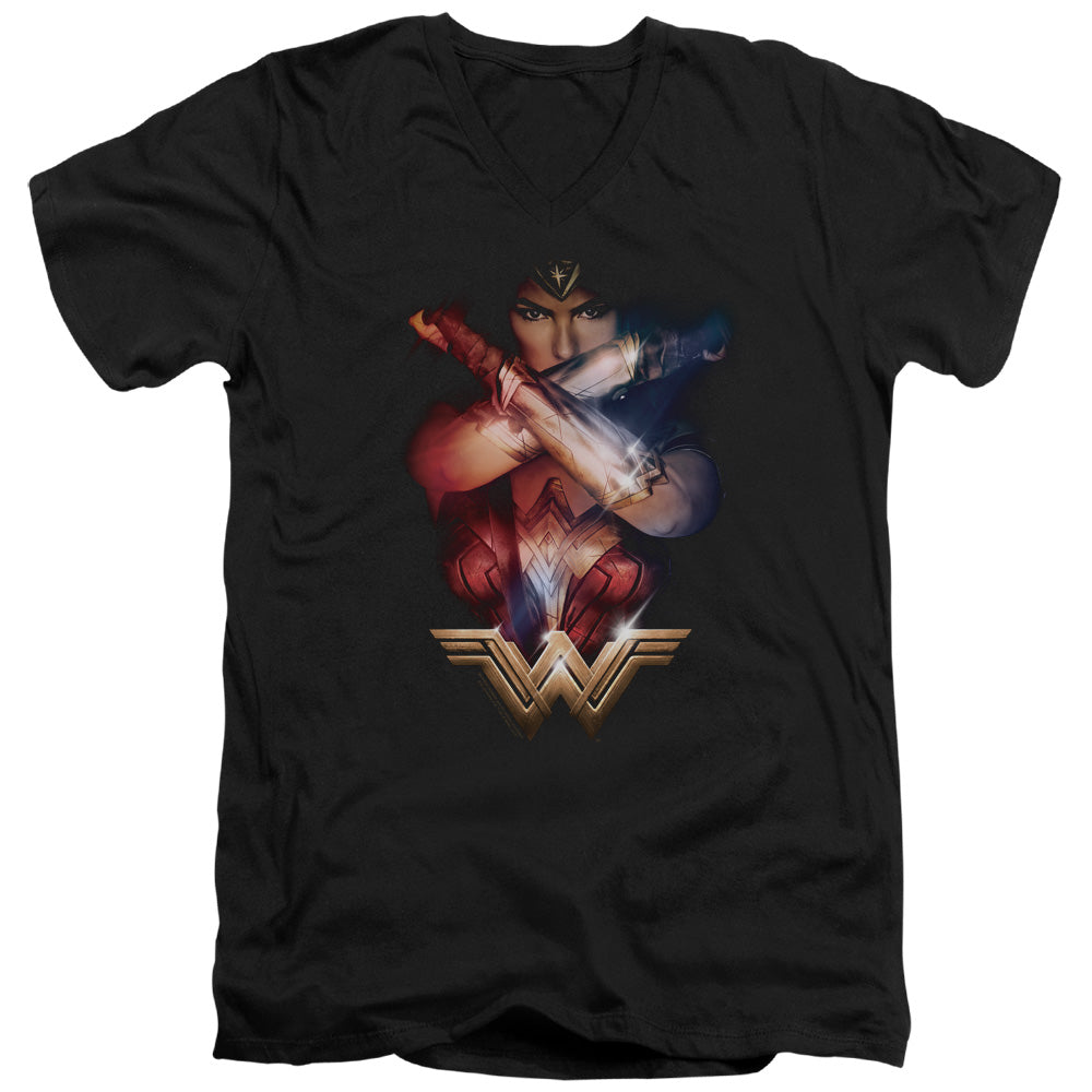 Wonder Woman Movie Arms Crossed Mens Slim Fit V-Neck T Shirt Black