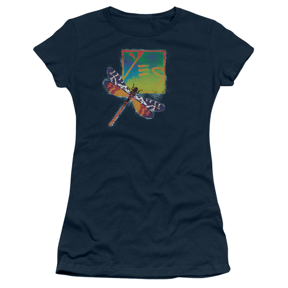 Yes Dragonfly Junior Sheer Cap Sleeve Womens T Shirt Navy Blue