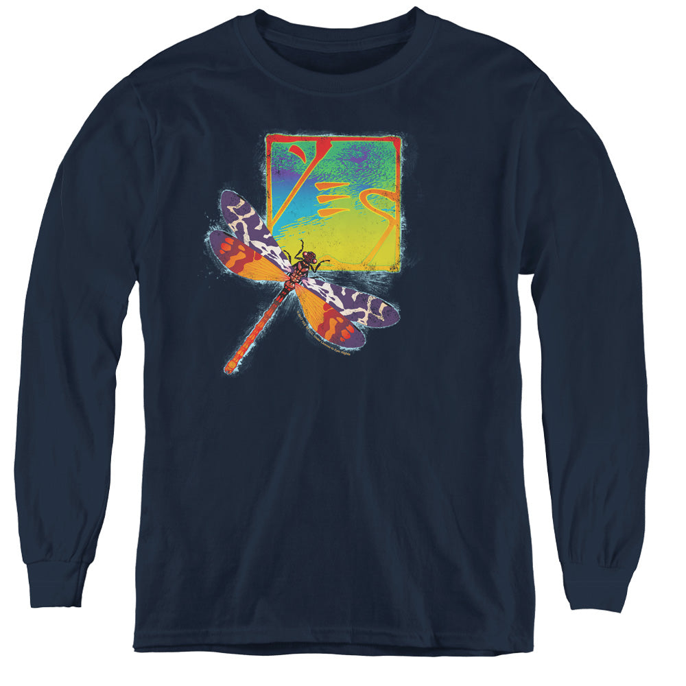 Yes Dragonfly Long Sleeve Kids Youth T Shirt Navy Blue
