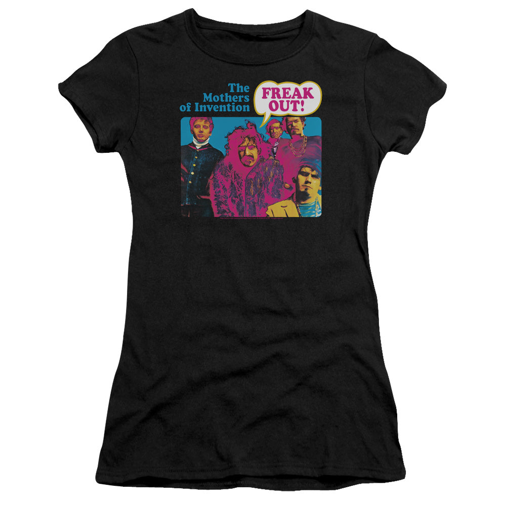 Frank Zappa Freak Out! Junior Sheer Cap Sleeve Premium Bella Canvas Womens T Shirt Black