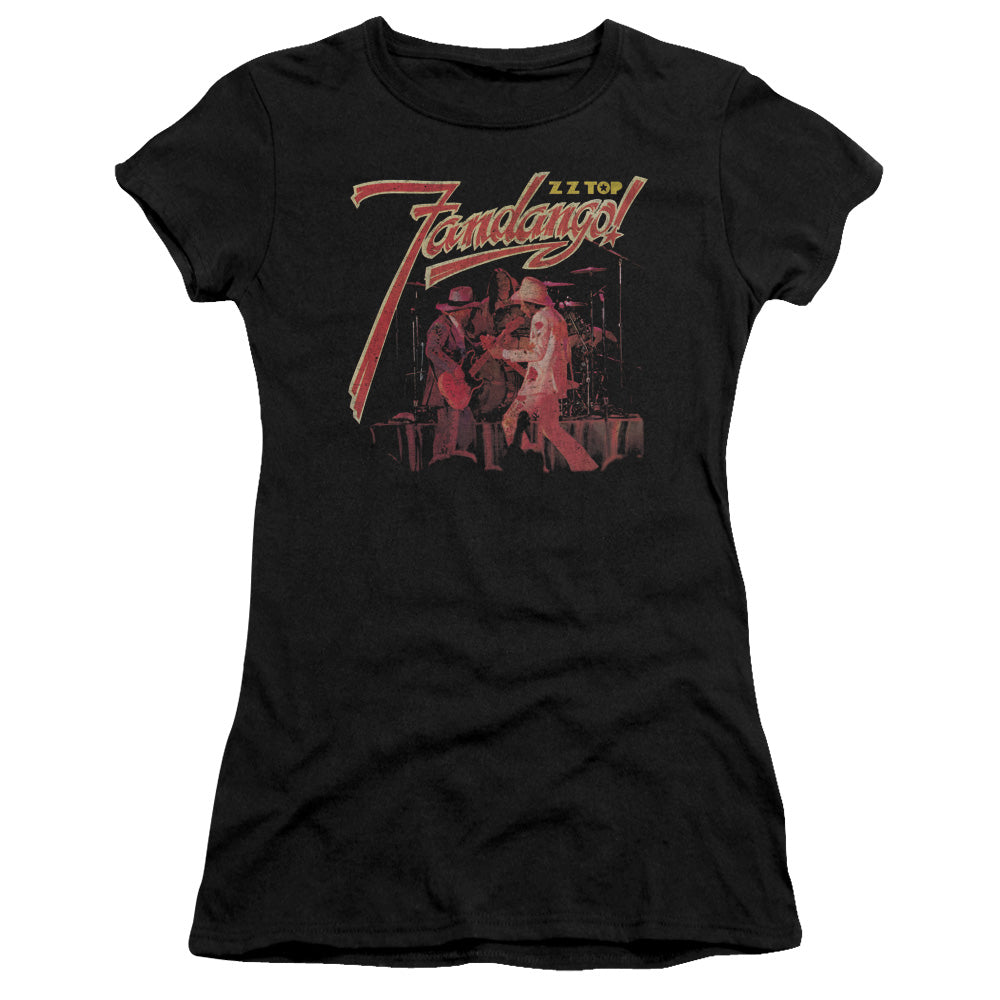 ZZ Top Fandango Junior Sheer Cap Sleeve Womens T Shirt Black