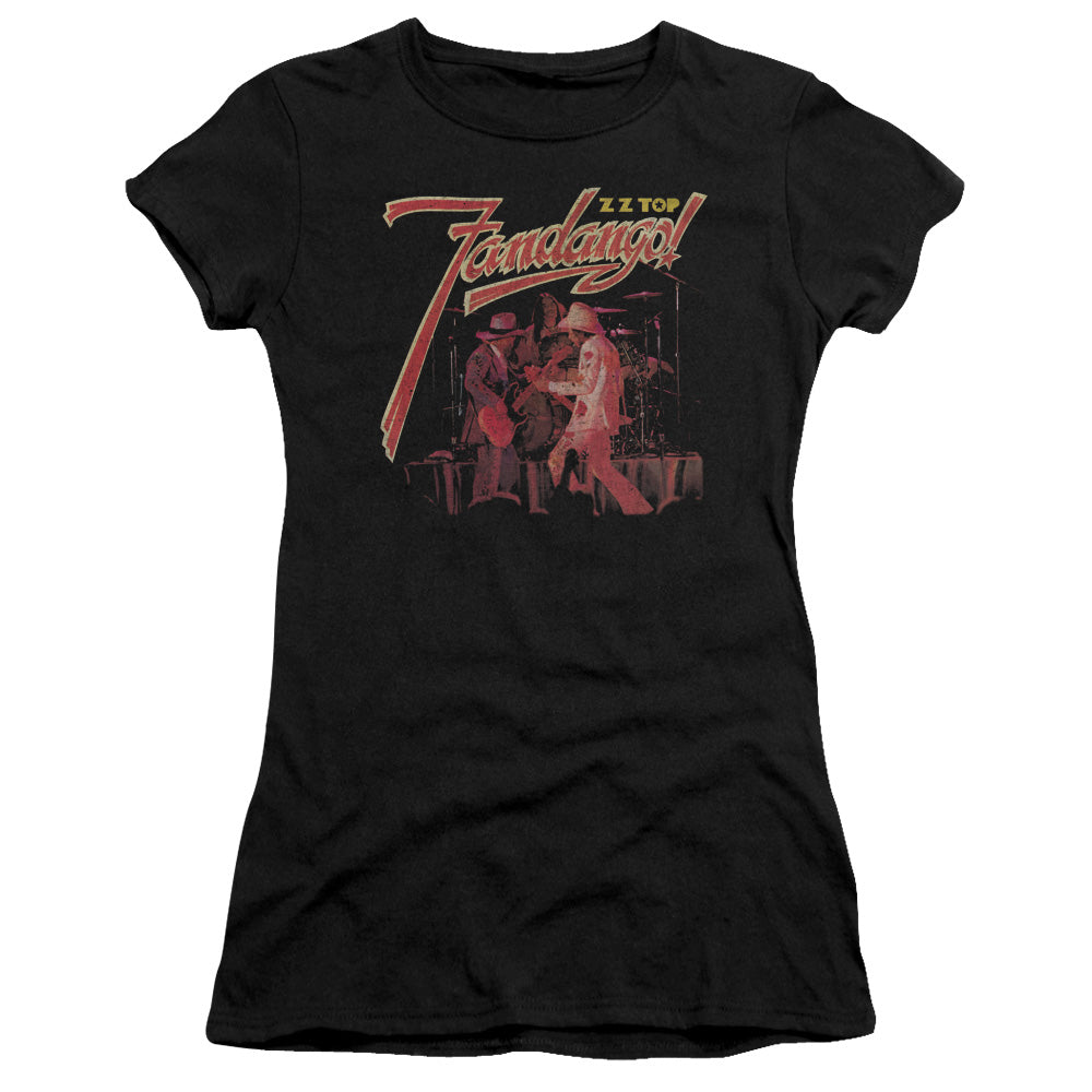 ZZ Top Fandango Junior Sheer Cap Sleeve Premium Bella Canvas Womens T Shirt Black