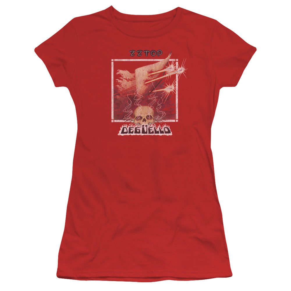 ZZ Top Deguello Cover Junior Sheer Cap Sleeve Womens T Shirt Red