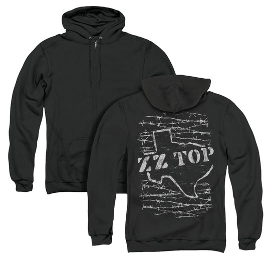 ZZ Top Barbed Back Print Zipper Mens Hoodie Black