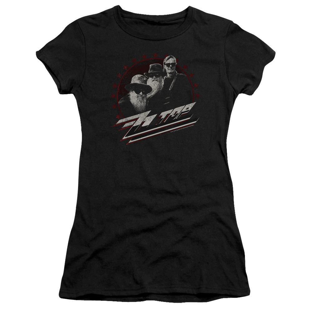 ZZ Top The Boys Junior Sheer Cap Sleeve Womens T Shirt Black