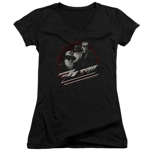 ZZ Top The Boys Junior Sheer Cap Sleeve V-Neck Womens T Shirt Black