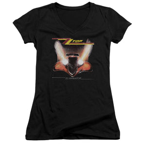 ZZ Top Eliminator Cover Junior Sheer Cap Sleeve V-Neck Womens T Shirt Black