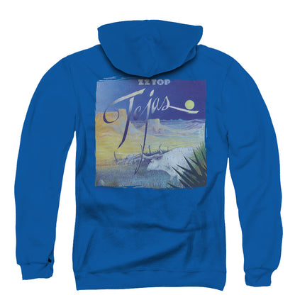 ZZ Top Tejas Back Print Zipper Mens Hoodie Royal Blue