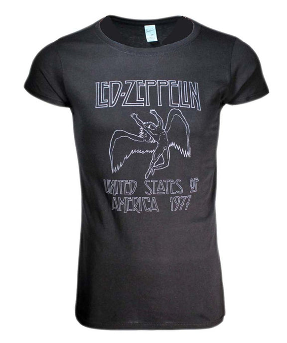 Led Zeppelin Black USA 77 Womens Junior T Shirt