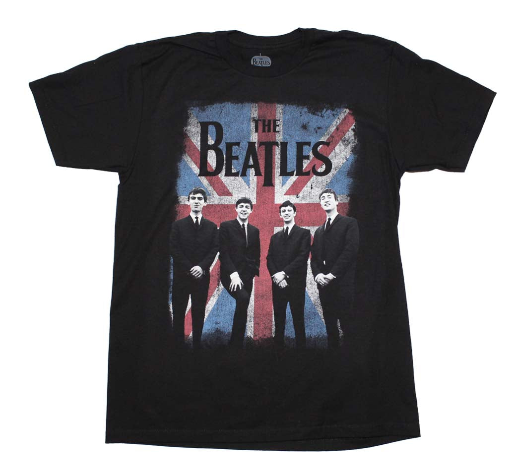 The Beatles Distressed Union Jack Photo Mens T Shirt